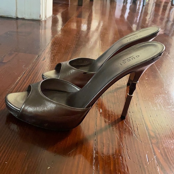 Gucci gold/silver/grey/gunmetal bamboo heels 10